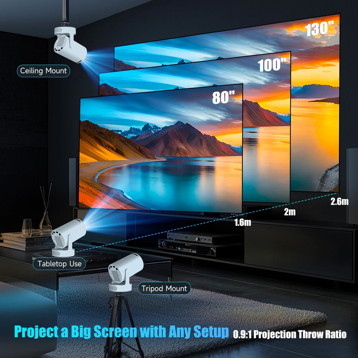 Projecteur Portable Magcubic HY300 Pro+ 4K Android 11 8000 Lumens WiFi 6 BT5.4 Cinéma Extérieur Haut-parleur HiFi 5 W Prise en charge HD 720P