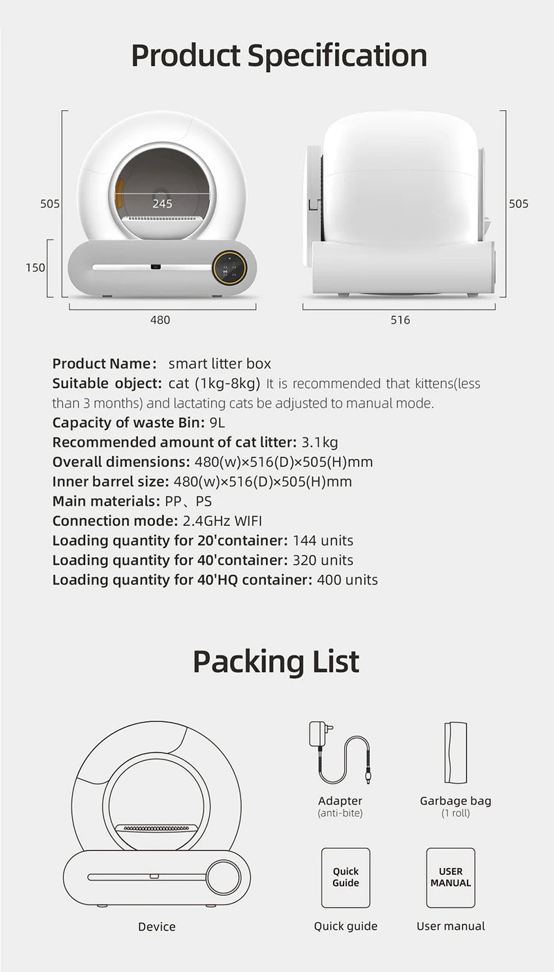 Litière Connectée Inteligente Autonettoyante 65L – La Révolution du Confort Félin