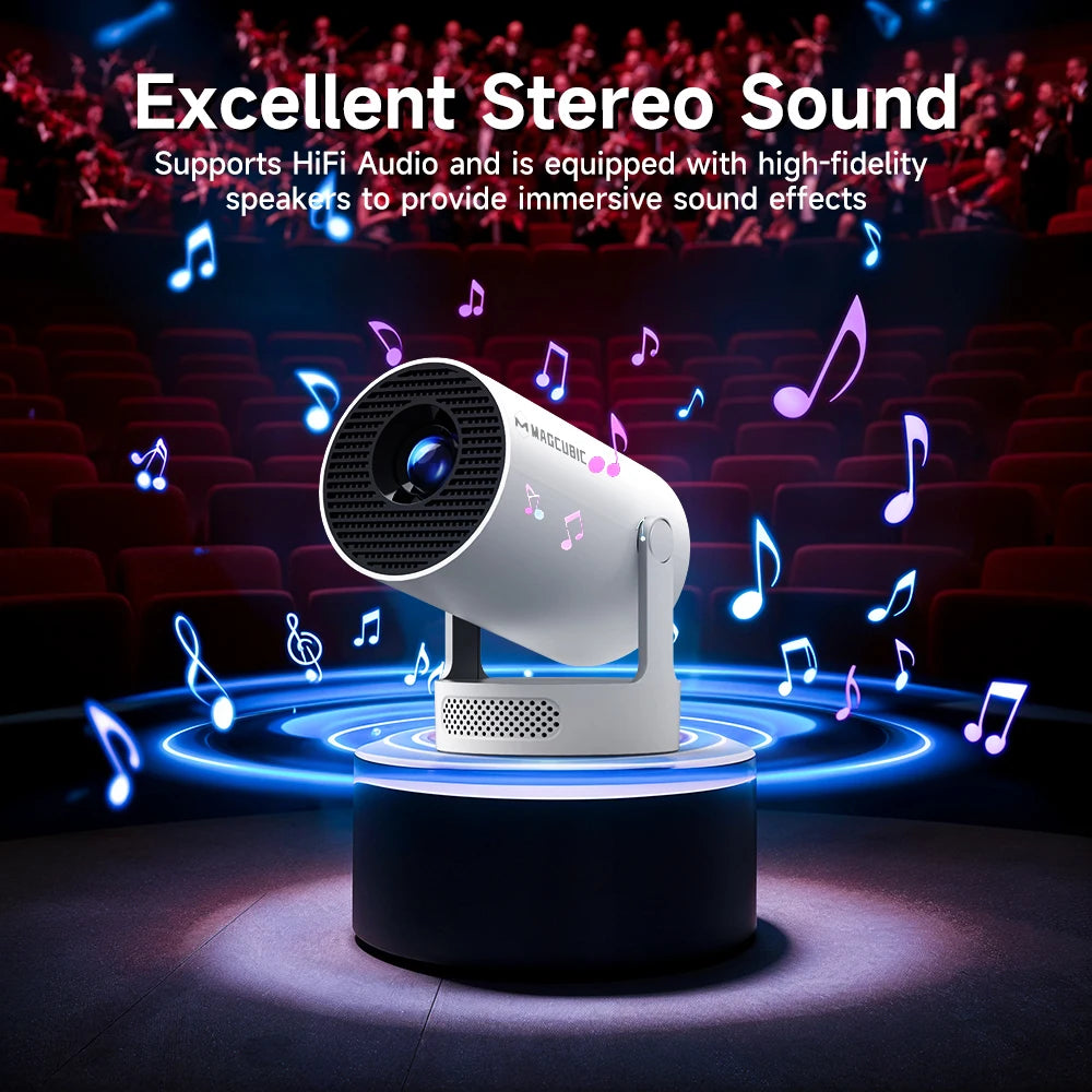 Projecteur Portable Magcubic HY300 Pro+ 4K Android 11 8000 Lumens WiFi 6 BT5.4 Cinéma Extérieur Haut-parleur HiFi 5 W Prise en charge HD 720P