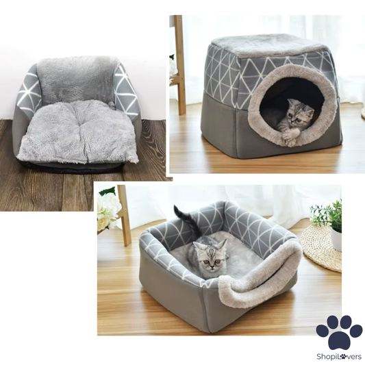 Lit igloo 3 en 1 pour Chats et Petit Chiens – Panier, Maison et Canapé Pliable Douillet 🐾