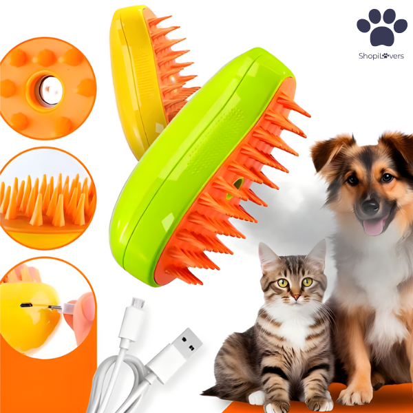 Brosse à Vapeur Pour Chats et Chiens- Avec Réservoir d'Eau et d'Huile Essentielle