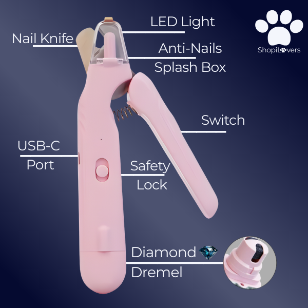 Coupe-griffes LED + Ponceuse pour Chiens et Chats Avec Lumière LED- Evite Bléssures et Saignements