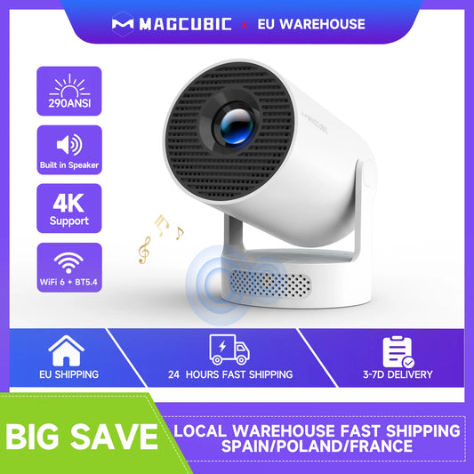 Projecteur Portable Magcubic HY300 Pro+ 4K Android 11 8000 Lumens WiFi 6 BT5.4 Cinéma Extérieur Haut-parleur HiFi 5 W Prise en charge HD 720P