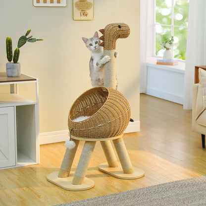 Arbre à Chat Dinosaure 3-en-1 – Tour XXL en Rotin et Griffoir Sisal | Design Premium