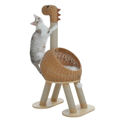 Arbre à Chat Dinosaure 3-en-1 – Tour XXL en Rotin et Griffoir Sisal | Design Premium