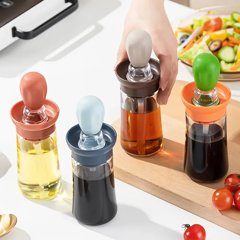 Distributeur d'Huile de Cuisine en Verre avec Pinceau en Silicone