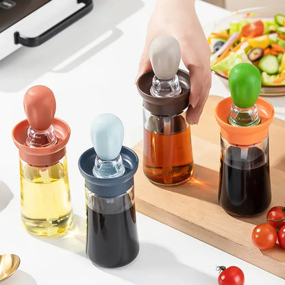 Distributeur d'Huile de Cuisine en Verre avec Pinceau en Silicone