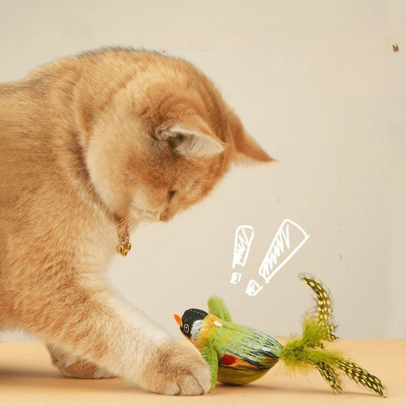 Jouet Oiseau Interactif pour Chats – Avec Herbe à Chat CatNip & Sons Réalistes