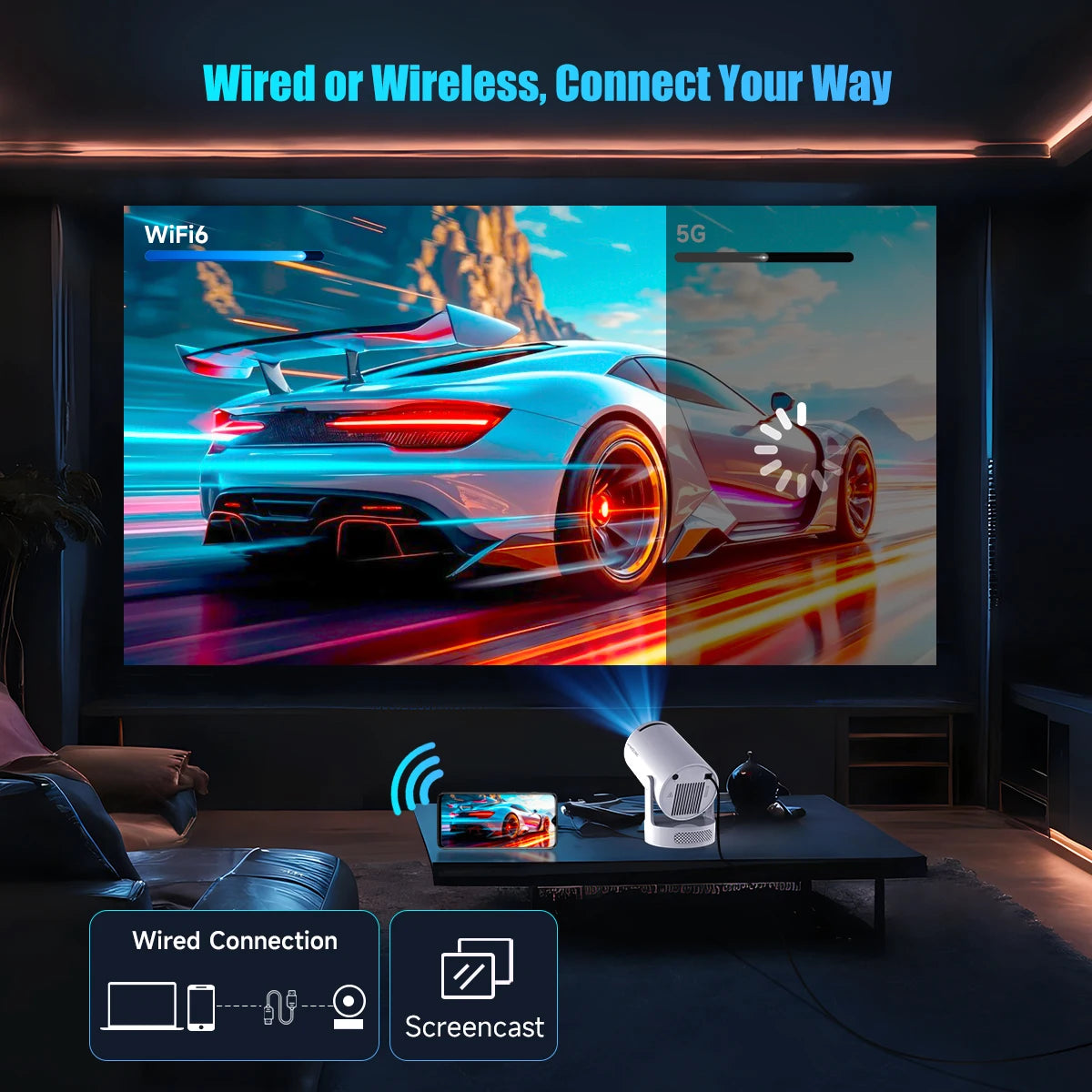 Projecteur Portable Magcubic HY300 Pro+ 4K Android 11 8000 Lumens WiFi 6 BT5.4 Cinéma Extérieur Haut-parleur HiFi 5 W Prise en charge HD 720P