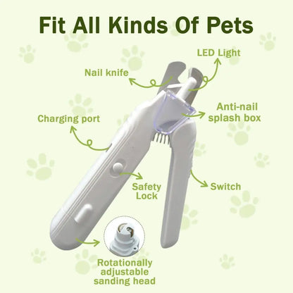Coupe-griffes LED + Ponceuse pour chiens et Chats Avec Lumière LED- Evite Bléssures et Saignements