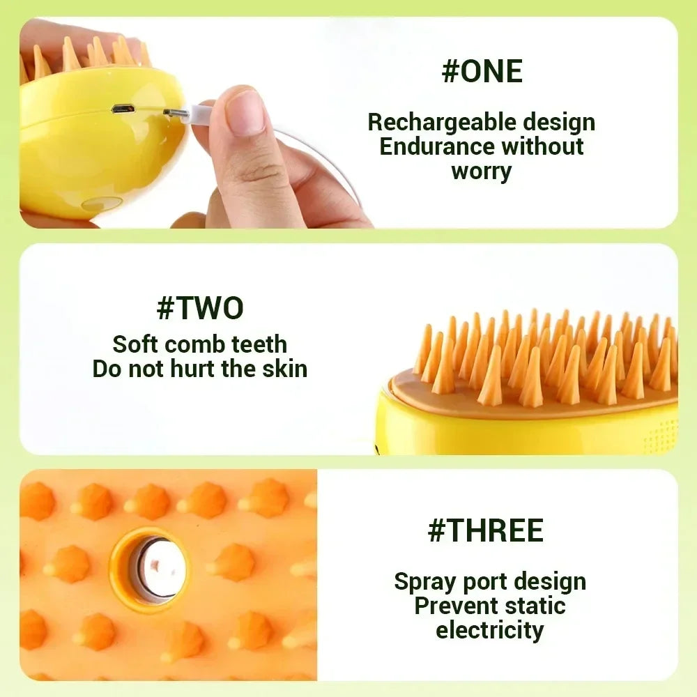 Brosse à Vapeur Pour Chats et Chiens- Avec Réservoir d'Eau et d'Huile Essentielle