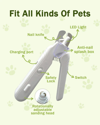 Coupe-griffes LED + Ponceuse pour chiens et Chats Avec Lumière LED- Evite Bléssures et Saignements