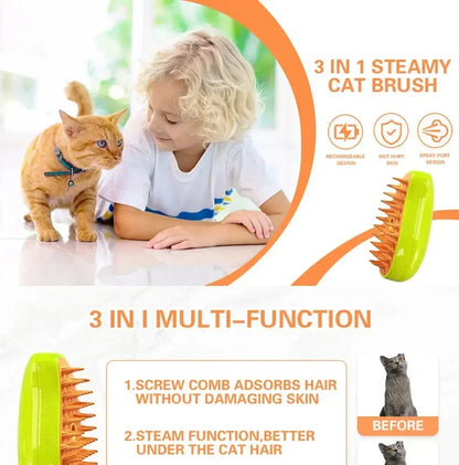 Brosse à Vapeur Pour Chats et Chiens- Avec Réservoir d'Eau et d'Huile Essentielle
