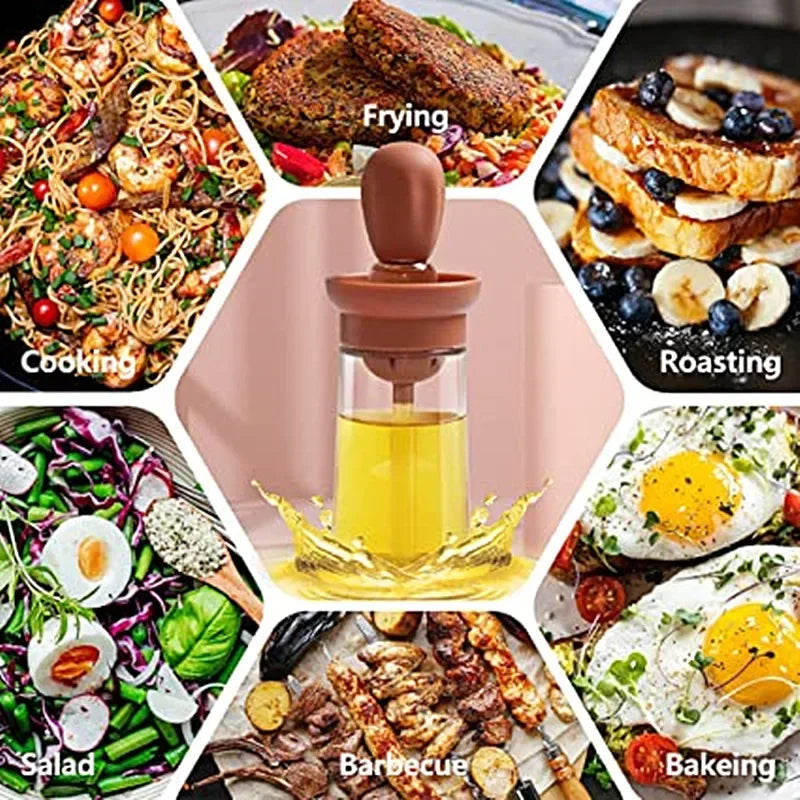 Distributeur d'Huile de Cuisine en Verre avec Pinceau en Silicone