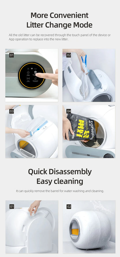 Litière Connectée Inteligente Autonettoyante 65L – La Révolution du Confort Félin