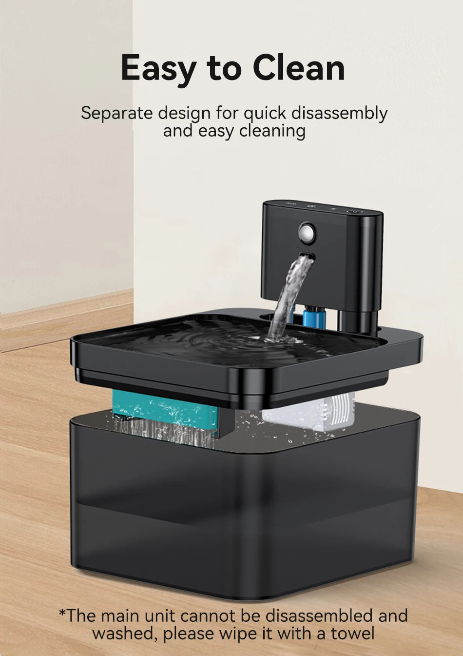 Fontaine à Eau Sans Fil 2,2 L – Smart, Silencieuse & Sans Câbles