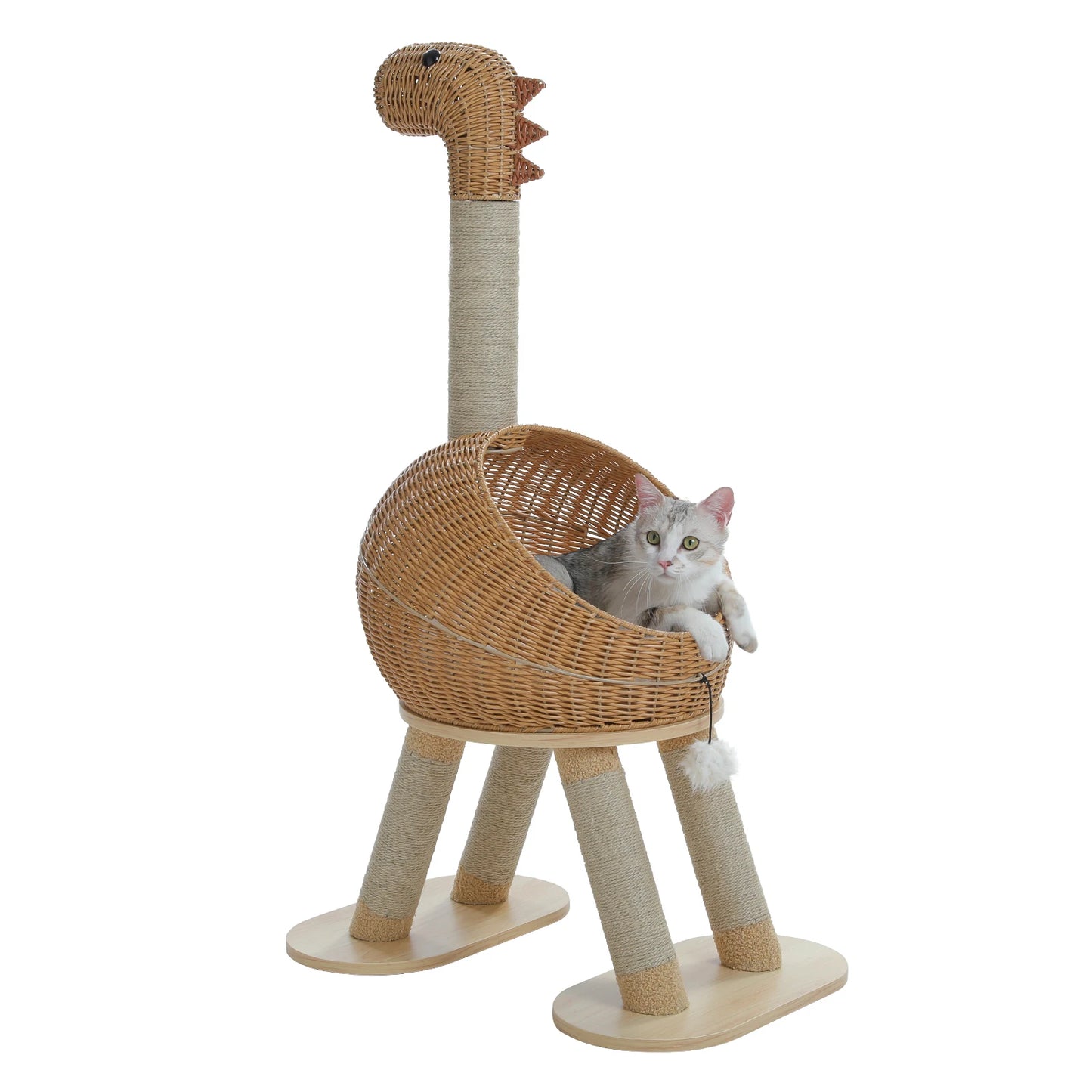 Arbre à Chat Dinosaure 3-en-1 – Tour XXL en Rotin et Griffoir Sisal | Design Premium