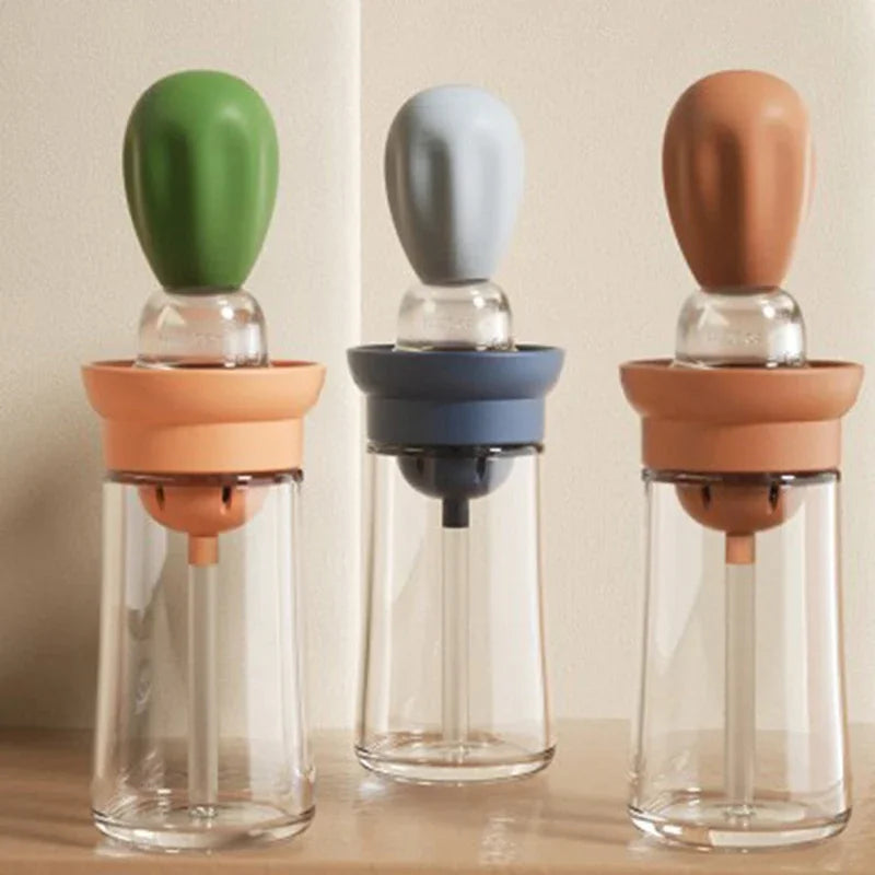 Distributeur d'Huile de Cuisine en Verre avec Pinceau en Silicone