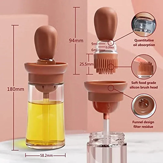 Distributeur d'Huile de Cuisine en Verre avec Pinceau en Silicone