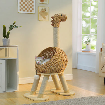 Arbre à Chat Dinosaure 3-en-1 – Tour XXL en Rotin et Griffoir Sisal | Design Premium