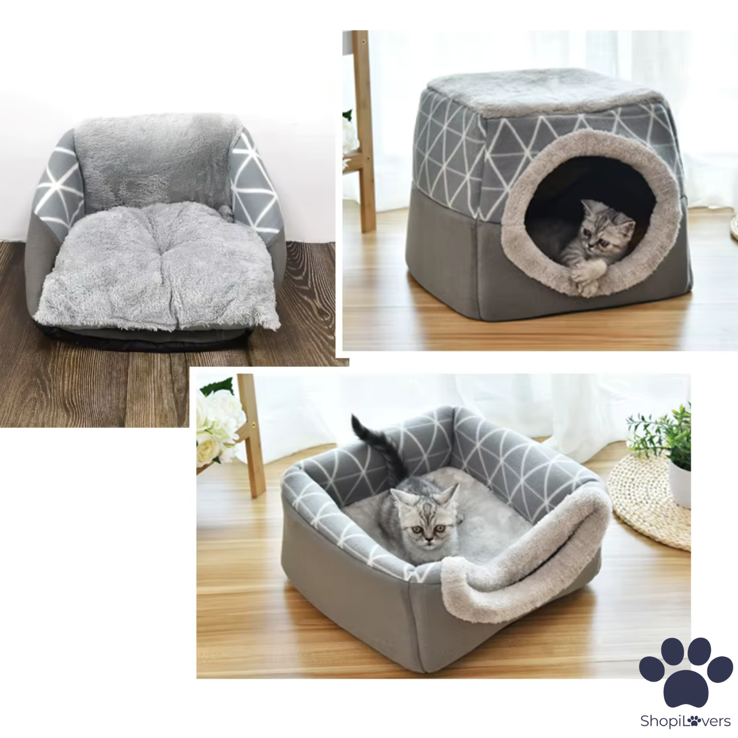 Lit igloo 3 en 1 pour Chats et Petit Chiens – Panier, Maison et Canapé Pliable Douillet 🐾