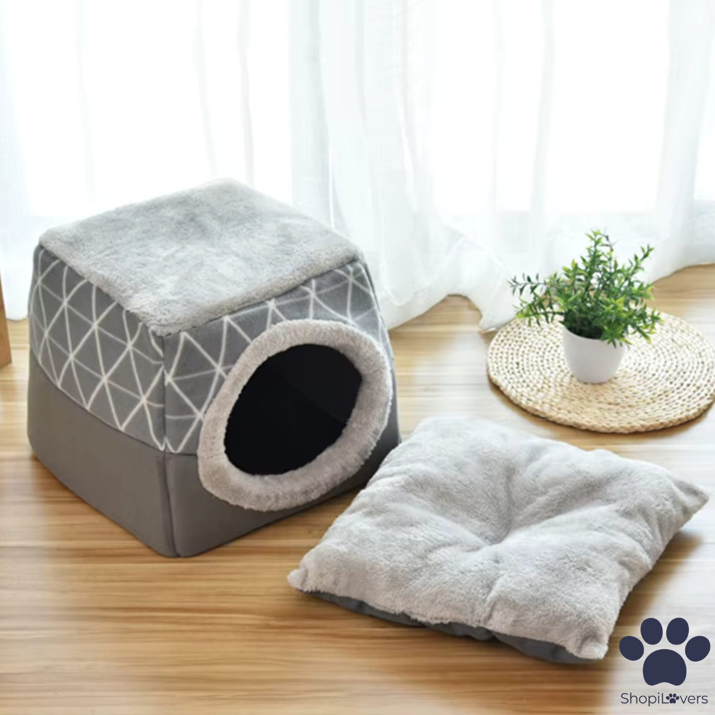 Lit igloo 3 en 1 pour Chats et Petit Chiens – Panier, Maison et Canapé Pliable Douillet 🐾