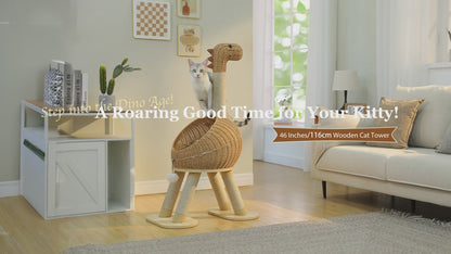 Arbre à Chat Dinosaure 3-en-1 – Tour XXL en Rotin et Griffoir Sisal | Design Premium